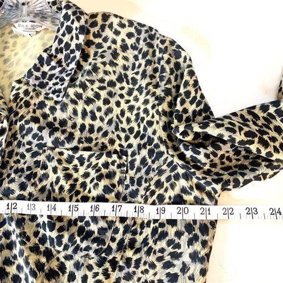 Vintage Silk Icon Collection Leopard Print Silk Button Down Shirt Women’s Large - Picture 8 of 11